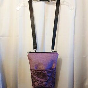 New Travel Sling Crossbody Bag Purse Plum Purple Lace & Twill Zippy Carryall 10"